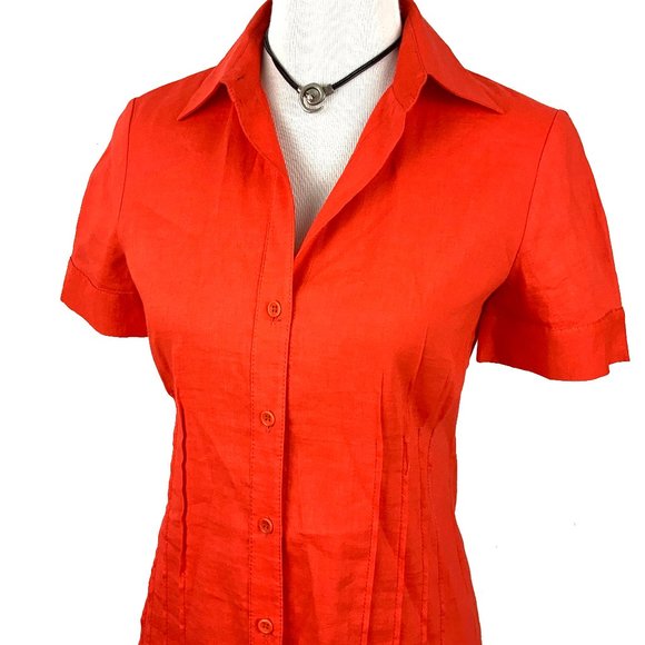 Theory Tops - Theory Orange Linen Blend Button Up Blouse Sz S